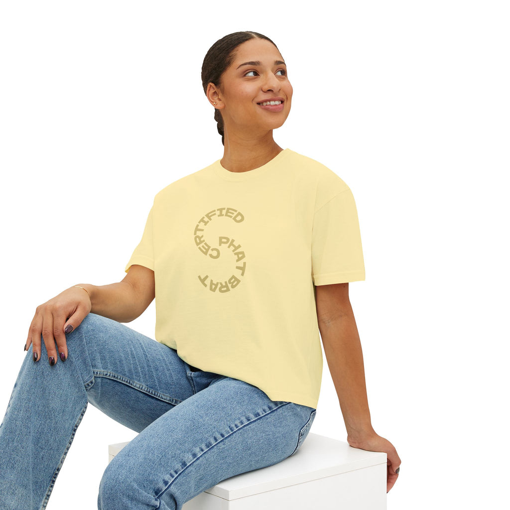 Certified Phat Brat Women's Boxy Tee – Retro Circular Text Graphic