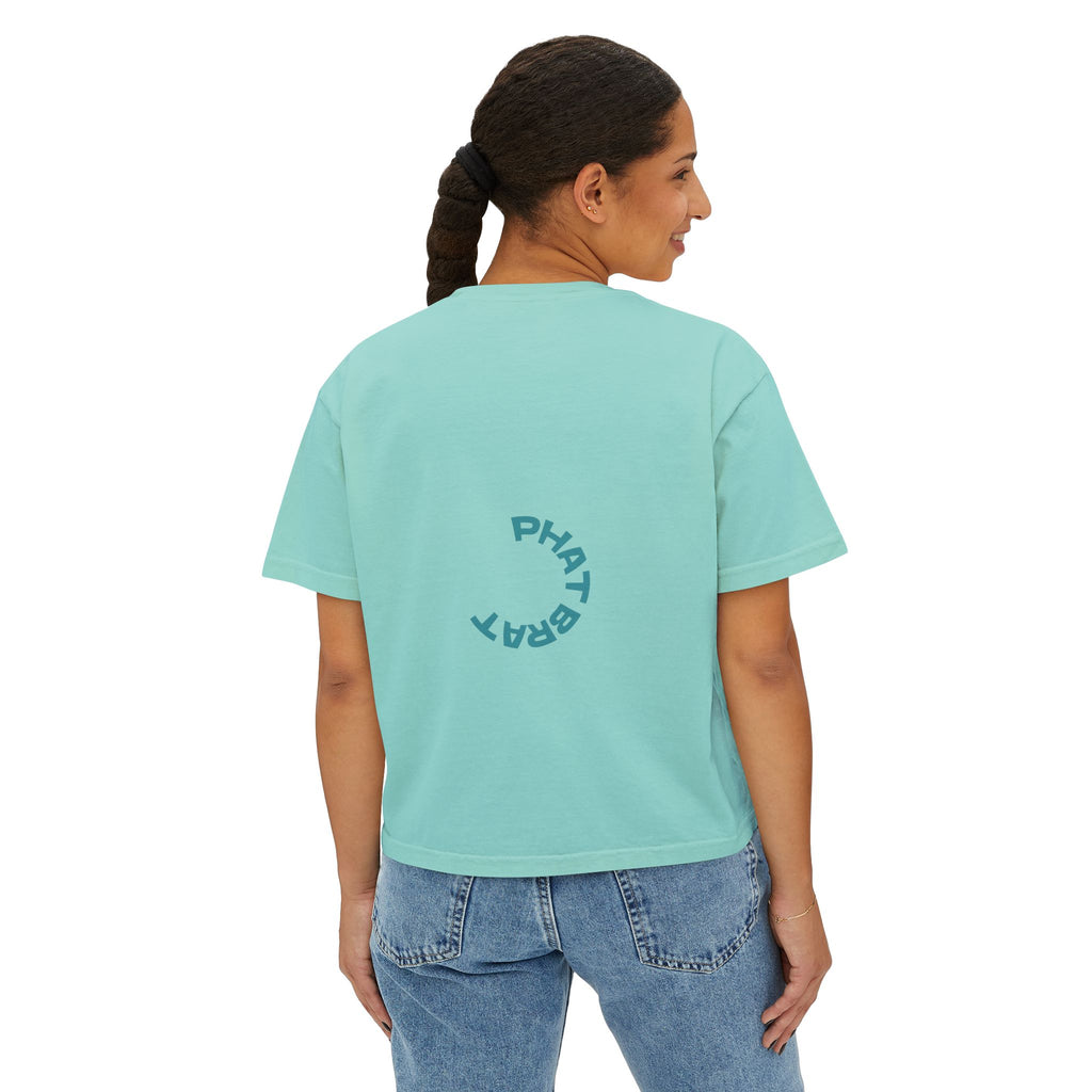 Certified Phat Brat Women's Boxy Tee – Retro Circular Text Graphic