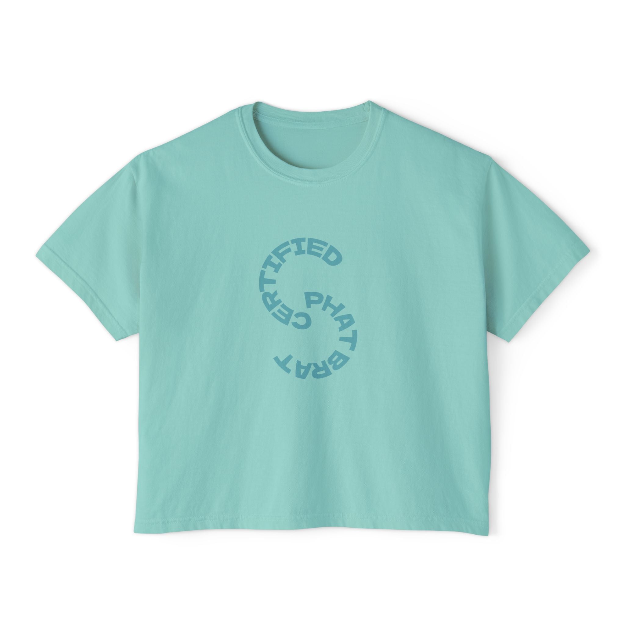 Certified Phat Brat Women's Boxy Tee – Retro Circular Text Graphic
