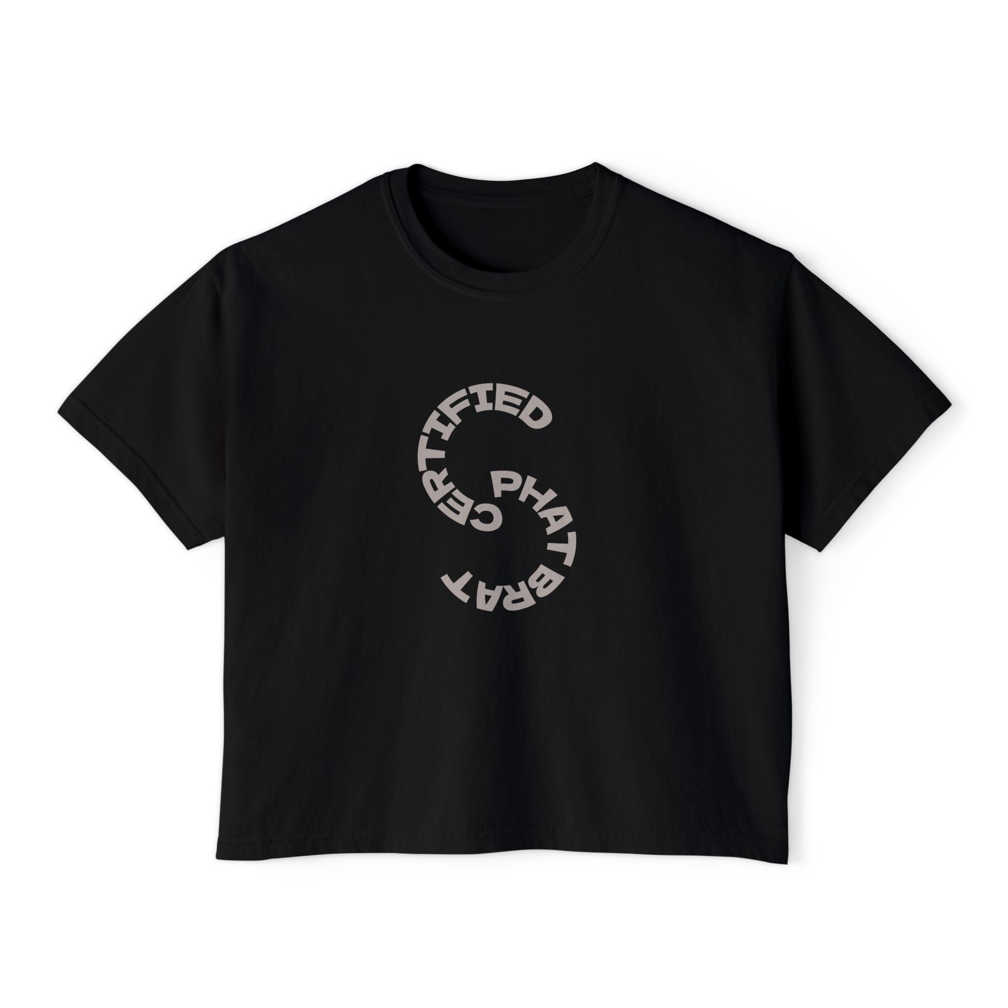 Certified Phat Brat Women's Boxy Tee – Retro Circular Text Graphic