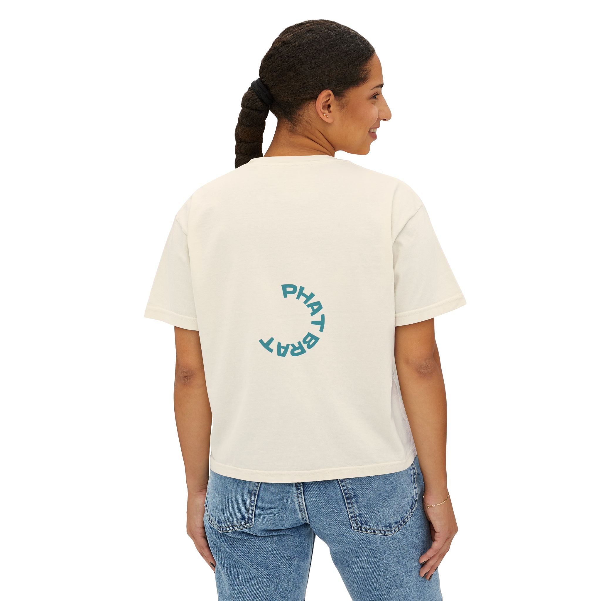 Certified Phat Brat Women's Boxy Tee – Retro Circular Text Graphic