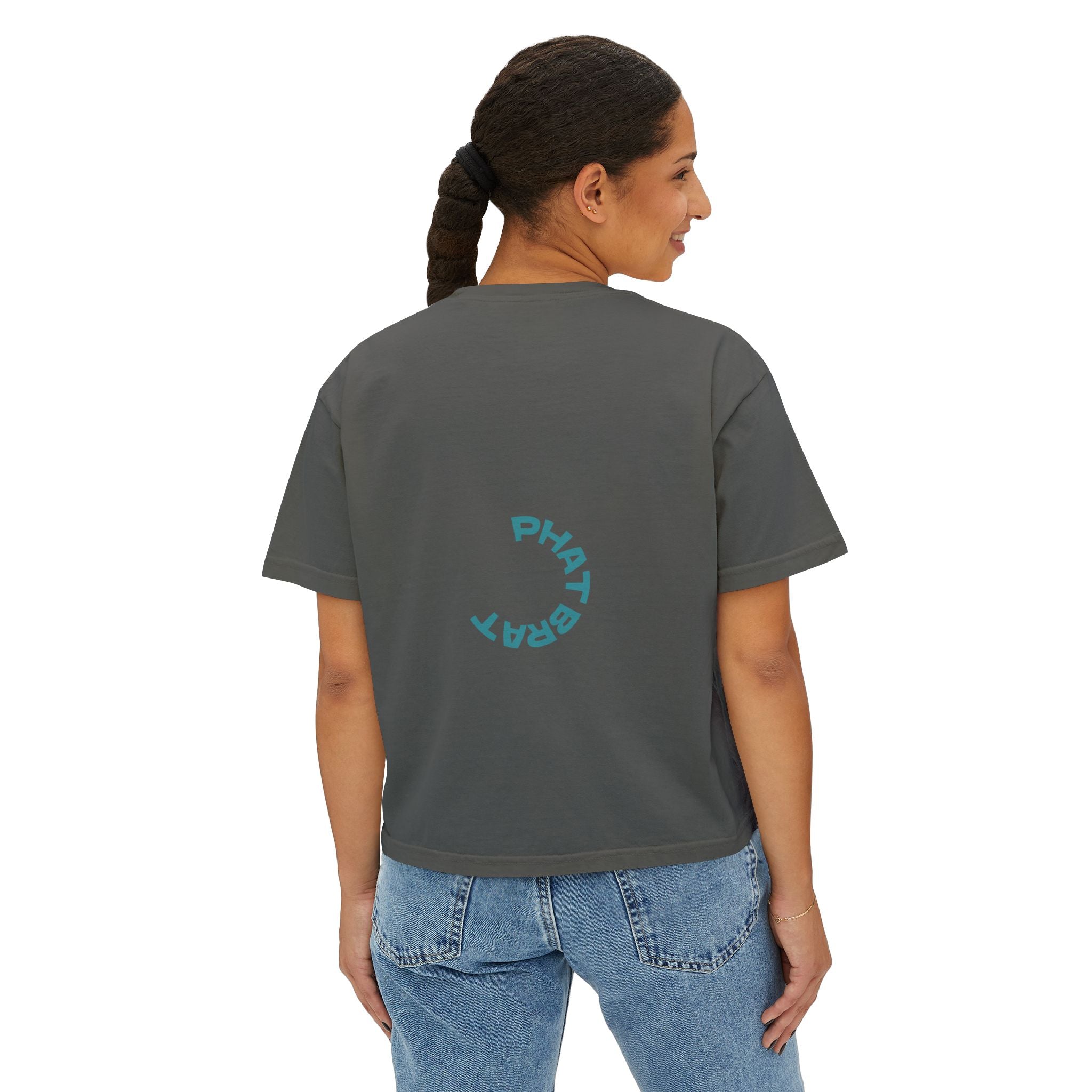 Certified Phat Brat Women's Boxy Tee – Retro Circular Text Graphic