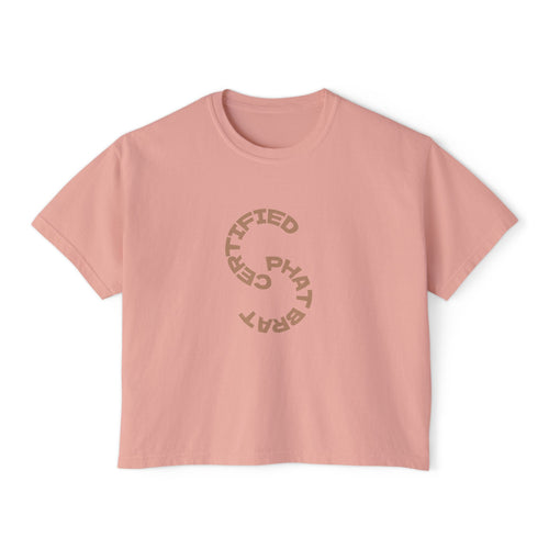 Certified Phat Brat Women's Boxy Tee – Retro Circular Text Graphic