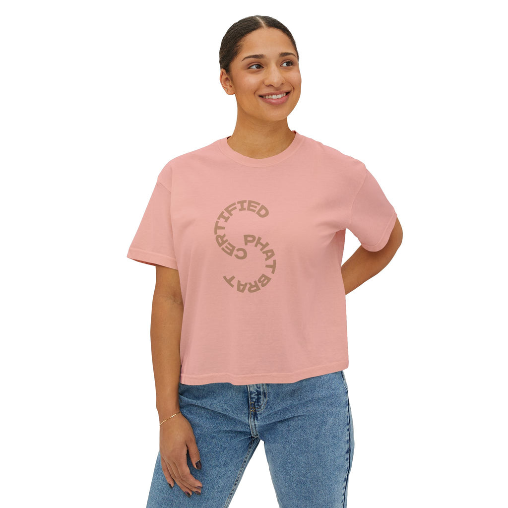 Certified Phat Brat Women's Boxy Tee – Retro Circular Text Graphic