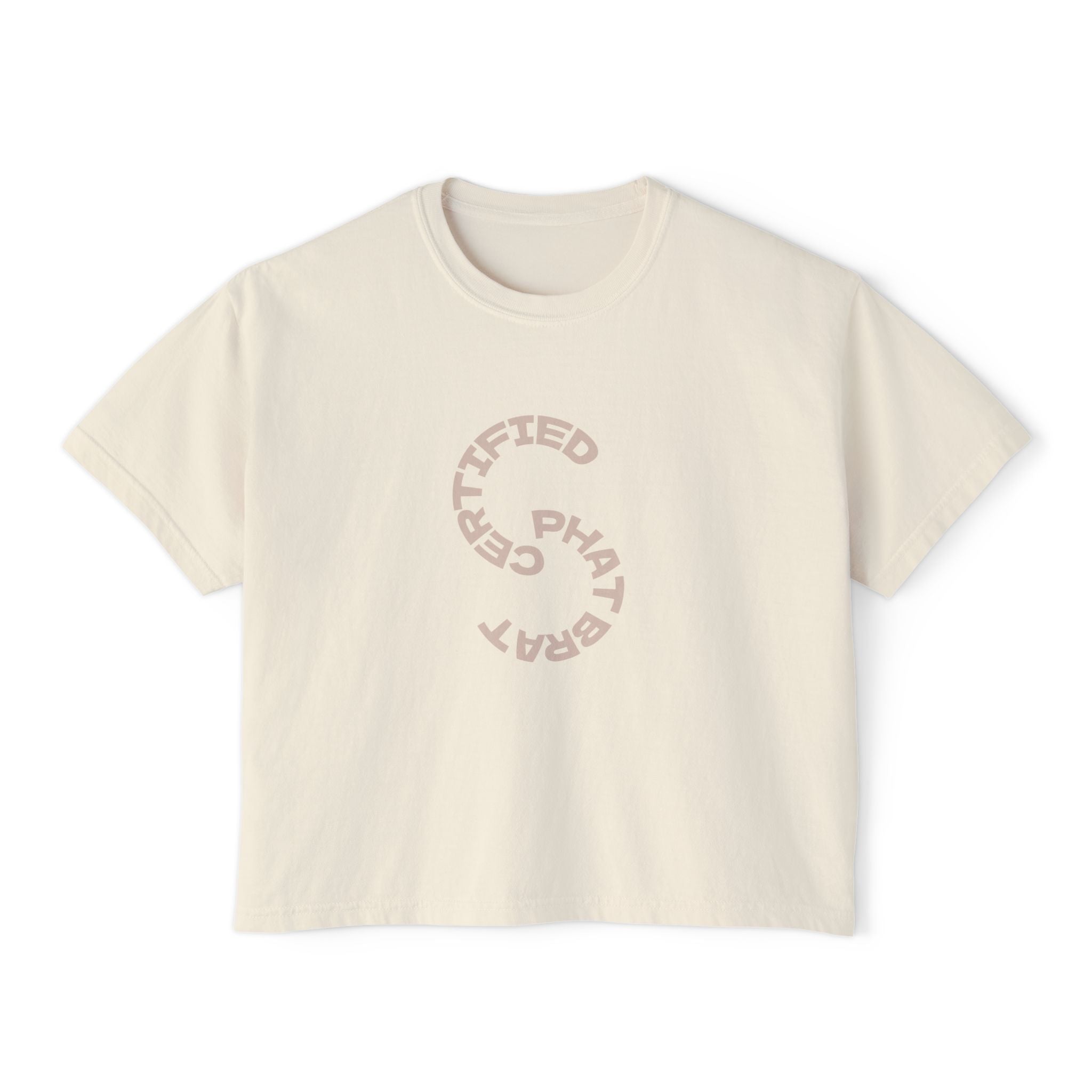 Certified Phat Brat Women's Boxy Tee – Retro Circular Text Graphic