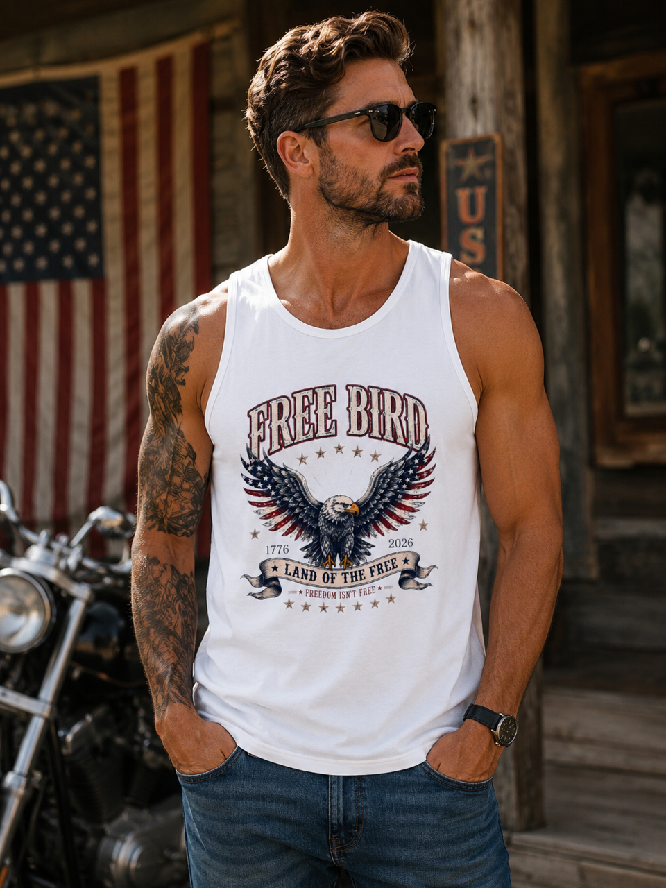 Tank Top — "Free Bird" Eagle America Graphic Tee