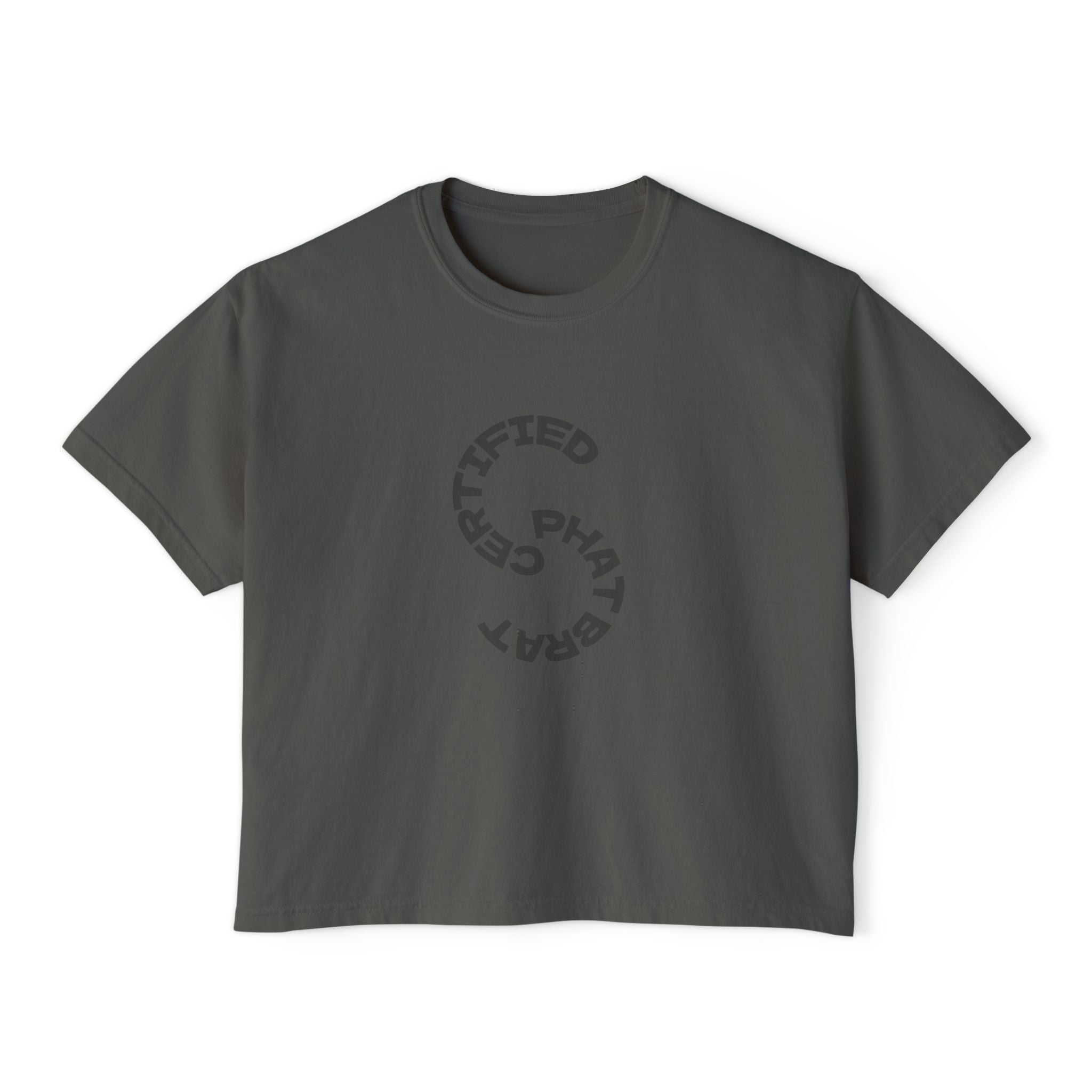 Certified Phat Brat Women's Boxy Tee – Retro Circular Text Graphic