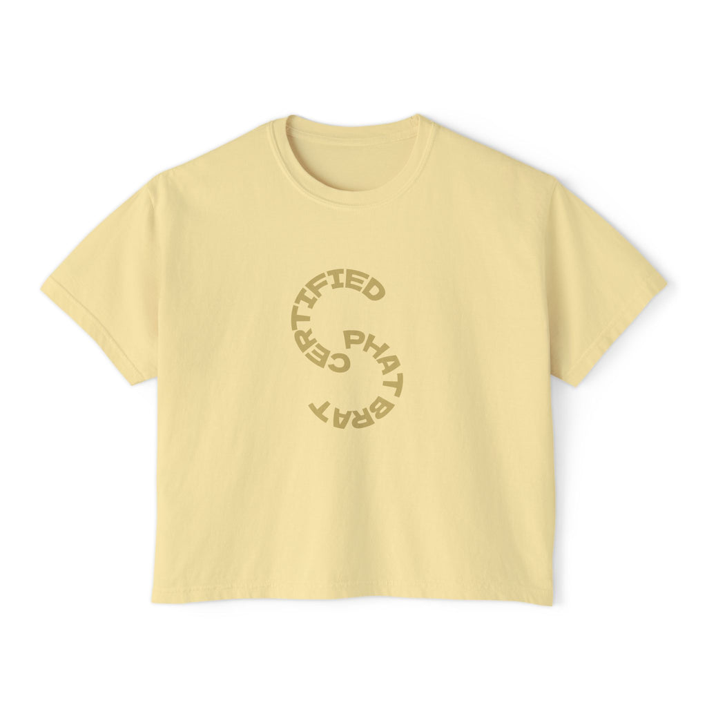 Certified Phat Brat Women's Boxy Tee – Retro Circular Text Graphic