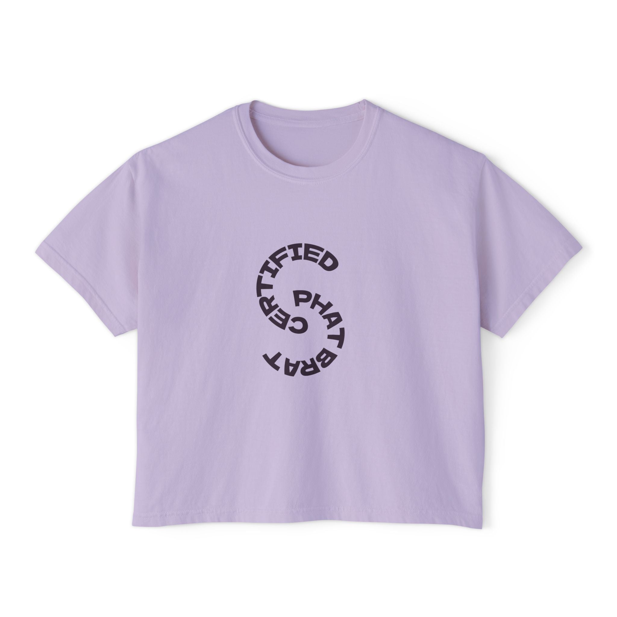 Certified Phat Brat Women's Boxy Tee – Retro Circular Text Graphic