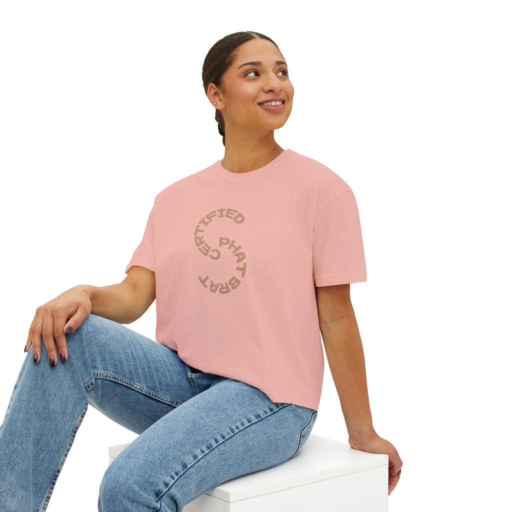 Certified Phat Brat Women's Boxy Tee – Retro Circular Text Graphic