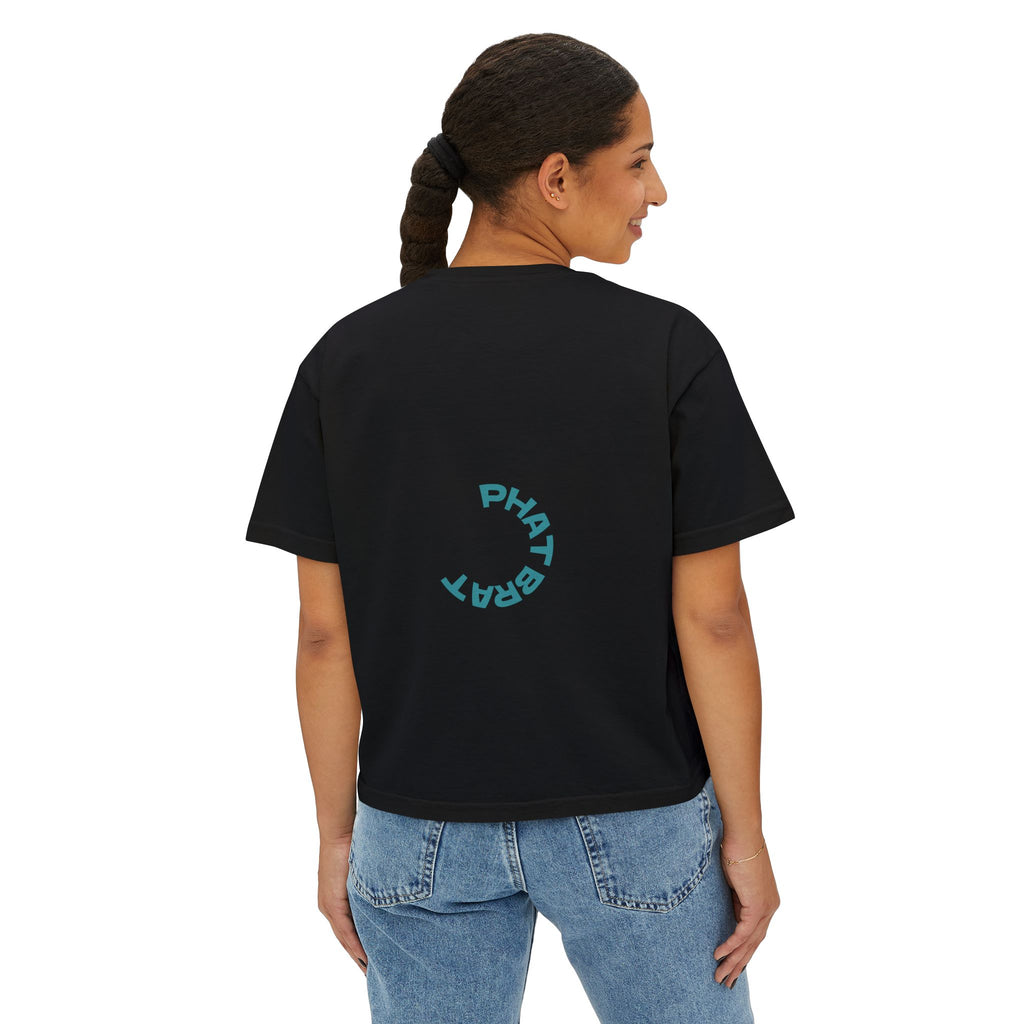 Certified Phat Brat Women's Boxy Tee – Retro Circular Text Graphic
