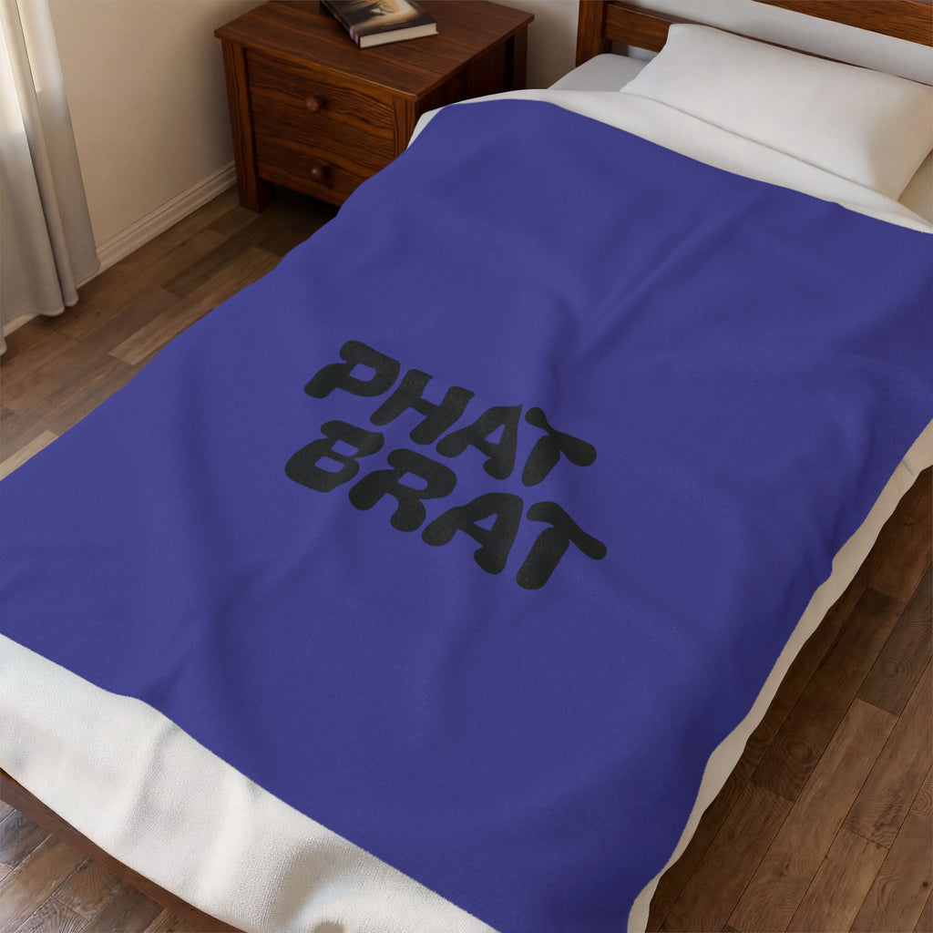 Plush Blanket — "PHAT BRAT" Bold Retro Text Throw (Velveteen Soft Cozy)
