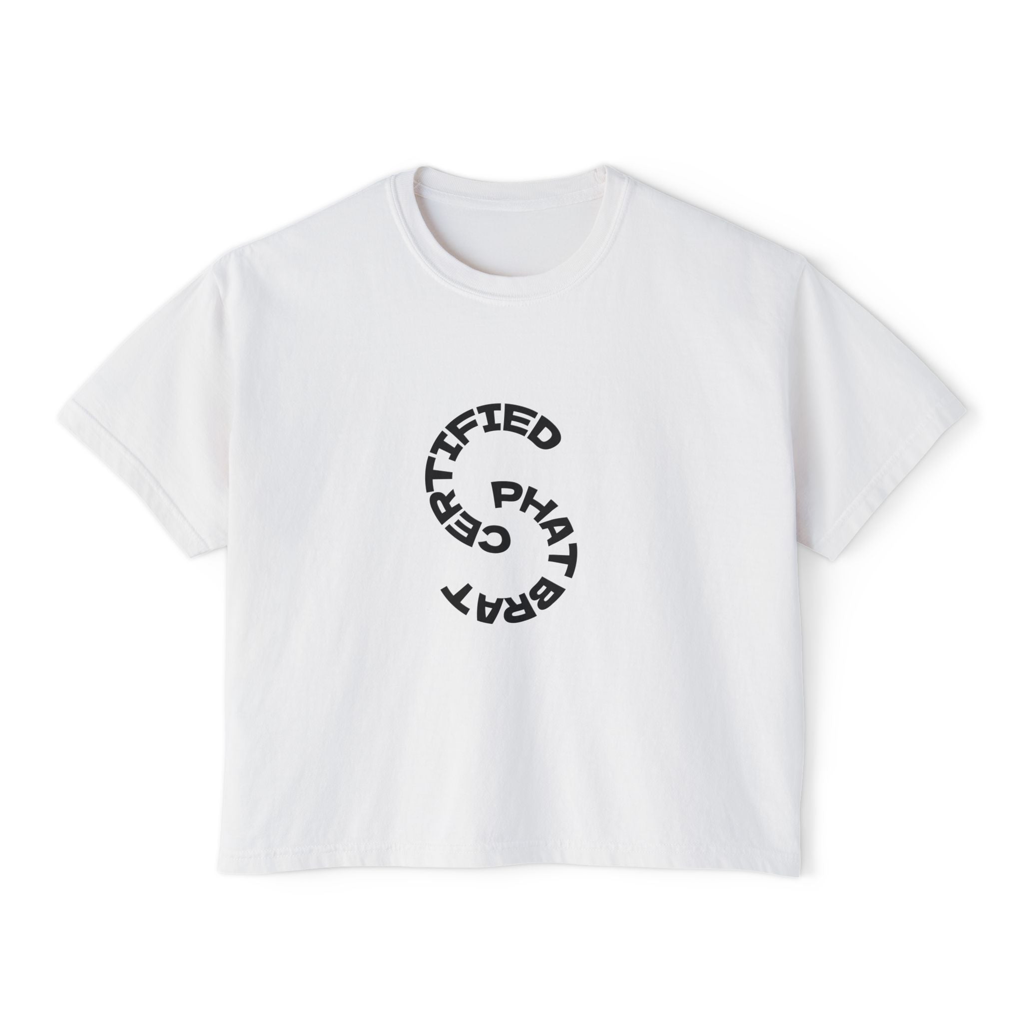 Certified Phat Brat Women's Boxy Tee – Retro Circular Text Graphic
